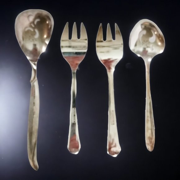 Set of 4 - Silverplate Pieces: Sugar Sifter/Dessert/Appetizer Forks/Relish Spoon - Picture 2 of 8